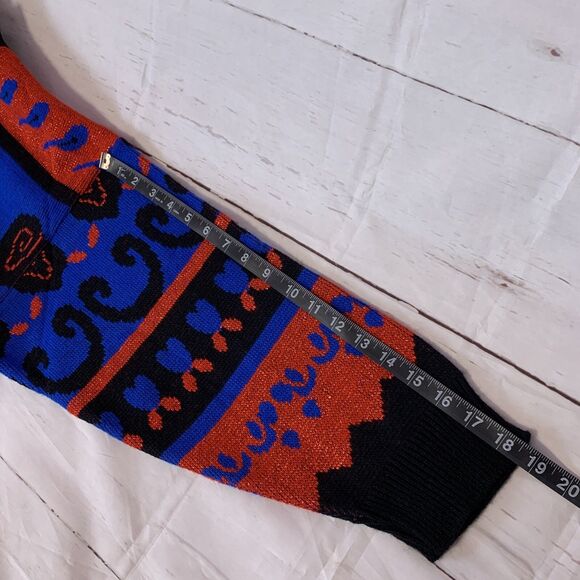 vintage blue red black lurex sweater Dolman Knit acrylic retro unisex hearts M 8 - Picture 8 of 9